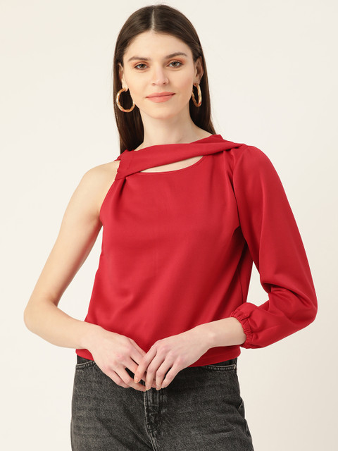 

VERONIQUE Women Red One-Shoulder Solid Top