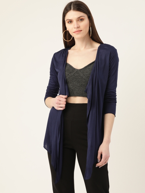 

VERONIQUE Women Navy Blue Knitted Solid Dipped Open Front Shrug