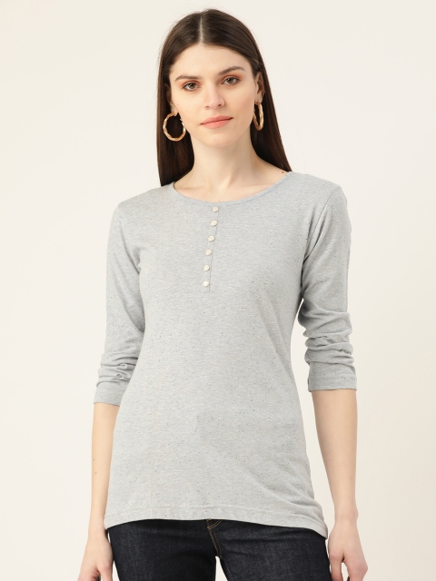 

VERONIQUE Women Grey Speckled Pure Cotton Round Neck T-shirt