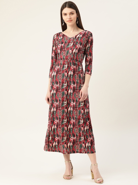 

VERONIQUE Women Red & Off-White Printed A-Line Midi Dress