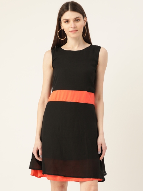 

VERONIQUE Women Black & Orange Solid Layered A-Line Dress