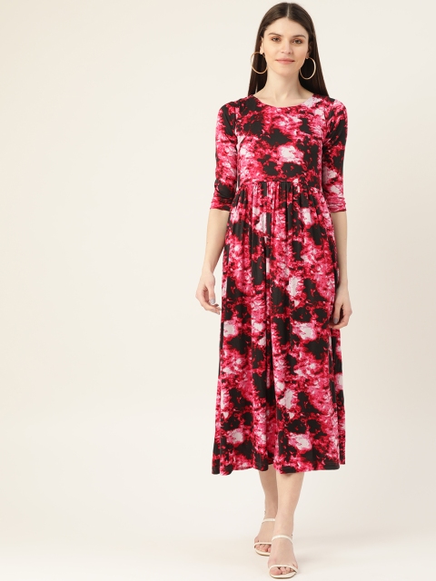 

VERONIQUE Women Pink & Black Printed A-Line Dress