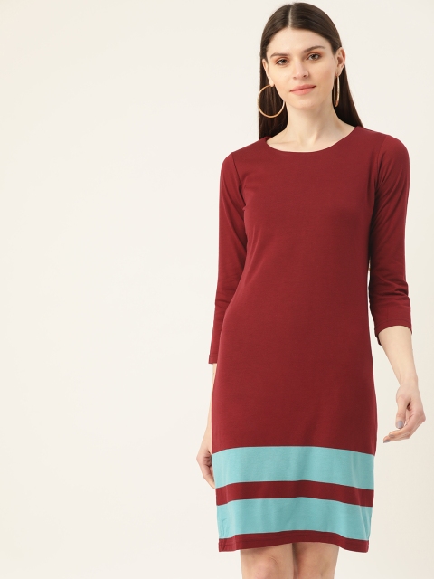 

VERONIQUE Women Maroon Striped Detail A-Line Dress