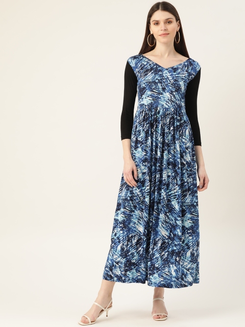 

VERONIQUE Women Blue & Black Printed Maxi Dress