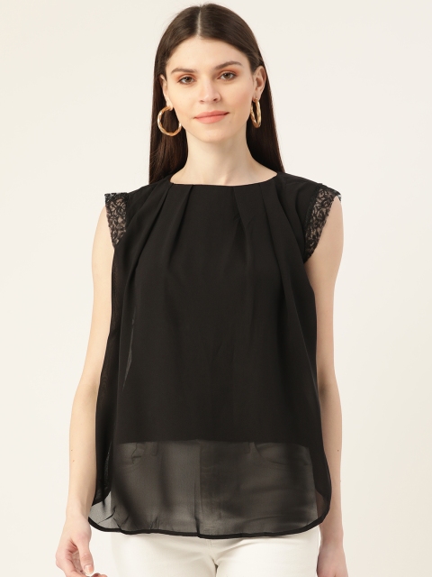 

VERONIQUE Women Black Solid Semi-Sheer A-Line Top