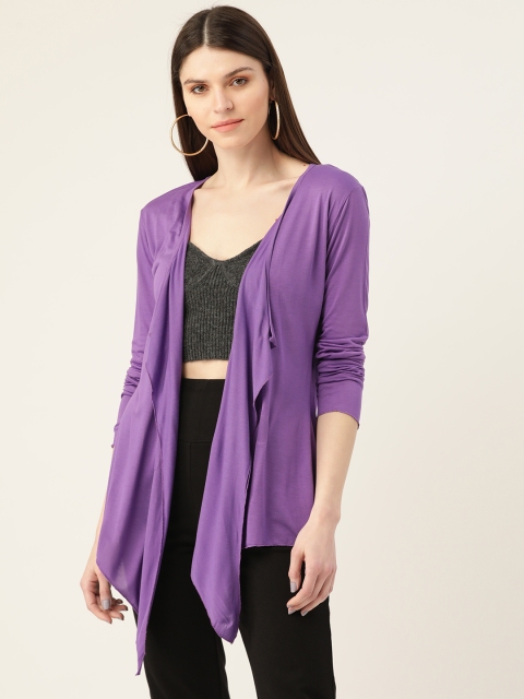 

VERONIQUE Women Purple Knitted Solid Waterfall Open Front Shrug