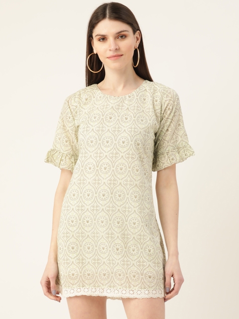 

VERONIQUE Women Green & Brown Printed A-Line Mini Dress