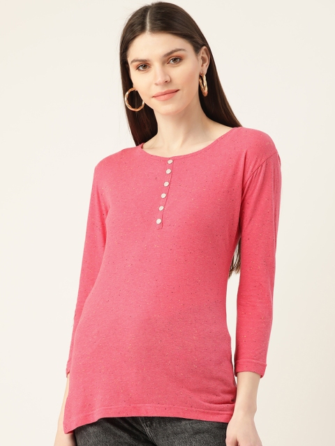 

VERONIQUE Women Pink Speckled Pure Cotton Round Neck T-shirt