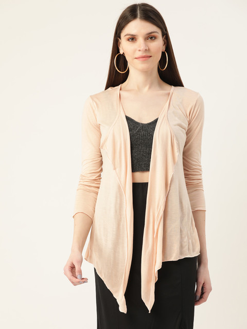 

VERONIQUE Women Peach-Coloured Knitted Solid Waterfall Open Front Shrug