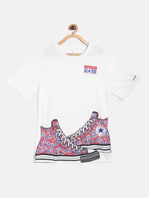 

Converse Boys White Red Sneakers Print Round Neck Pure Cotton T-shirt