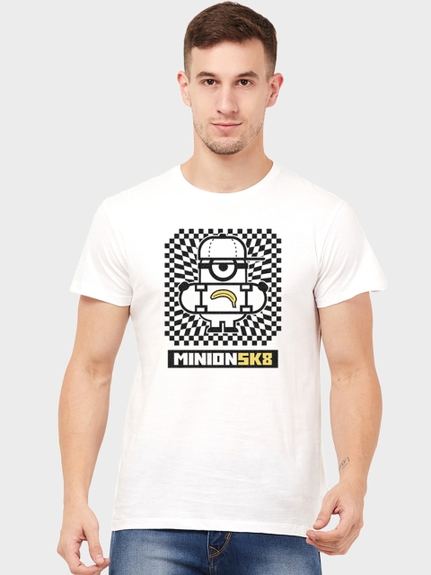 

Free Authority Men White & Black Minions Printed Round Neck T-shirt
