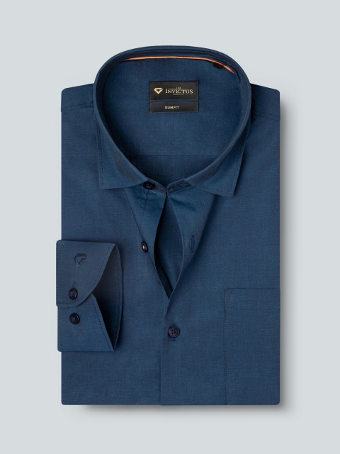 

INVICTUS Men Navy Blue Slim Fit Solid Easy Care Casual Shirt