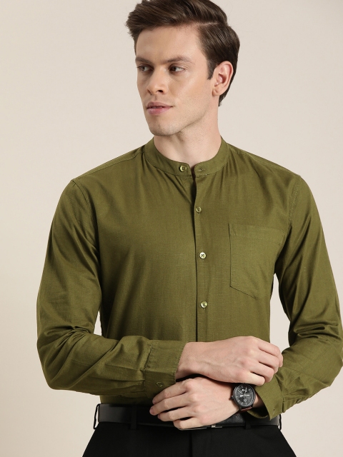 

INVICTUS Men Olive Green Slim Fit Cotton Linen Formal Shirt