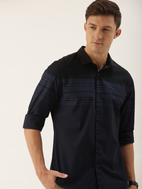 

INVICTUS Men Navy Blue Slim Fit Horizontal Stripes Casual Shirt