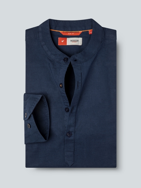 

INVICTUS Men Navy Blue Slim Fit Cotton Linen Casual Shirt