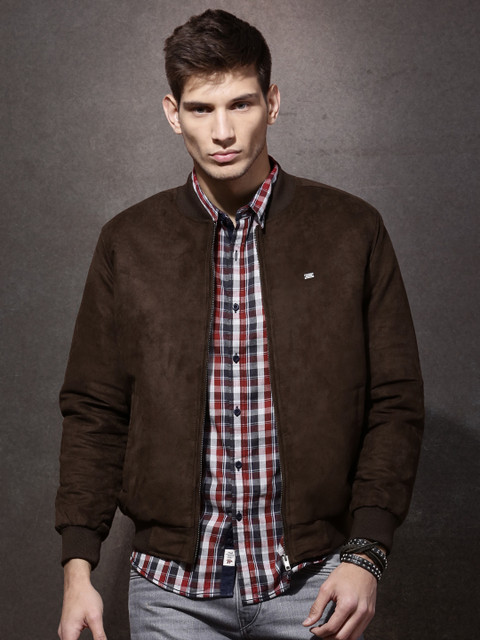 

Roadster Men Dark Brown Padded Suede Jacket