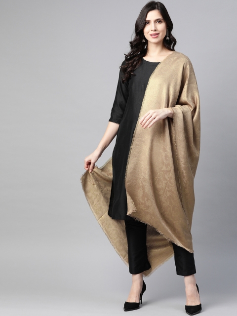 

W Women Beige Ethnic Motifs Woven Design Jacquard Shawl