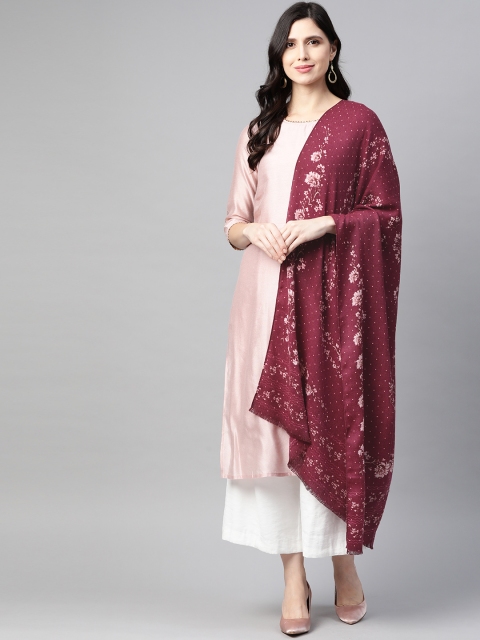 

W Women Maroon & Pink Ethnic Motifs Printed Shawl