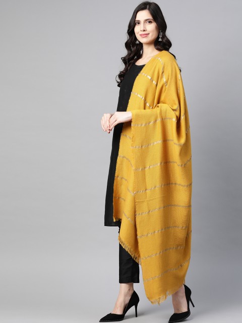 

W Women Mustard Yellow & Golden Striped Jacquard Shawl