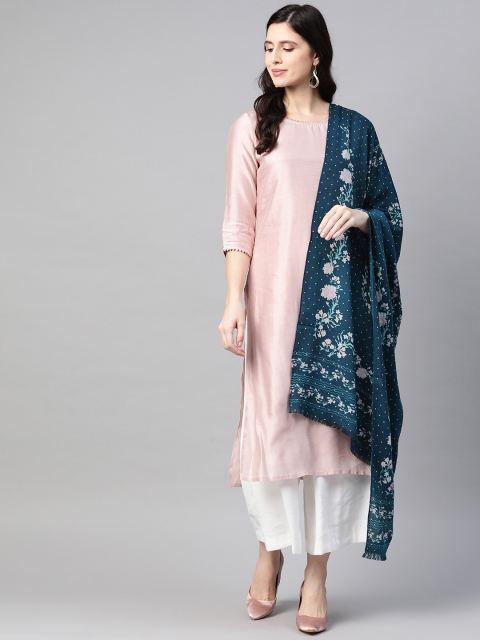 

W Women Navy Blue & Pink Ethnic Motifs Printed Shawl
