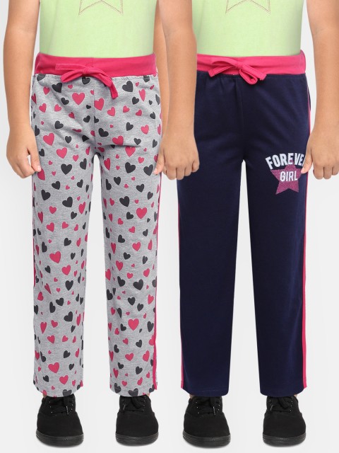 

Eteenz Girls Pack of 2 Pure Cotton Track Pants, Navy blue
