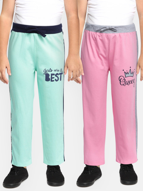 

Eteenz Girls Pack of 2 Solid Cotton Straight-Fit Track Pants, Green