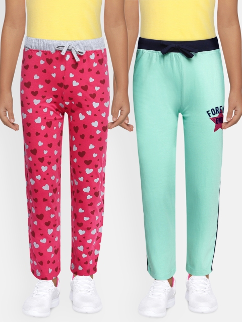 

Eteenz Girls Pack of 2 Cotton Straight-Fit Track Pants, Red