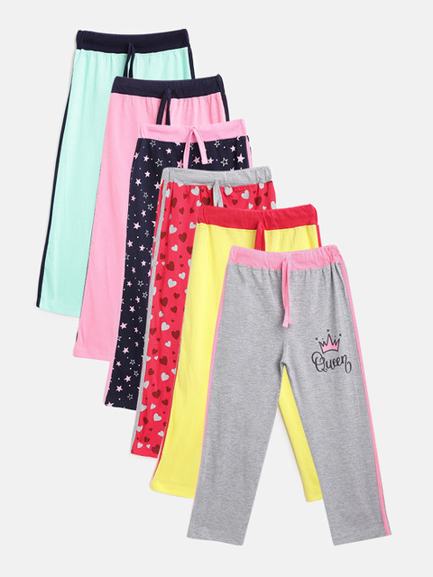 

Eteenz Girls Pack of 6 Premium Cotton Track Pants, Multi