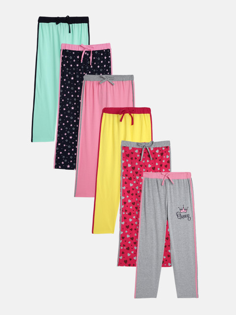 

Eteenz Girls Pack of 6 Multicoloured Pure Cotton Track Pants, Multi