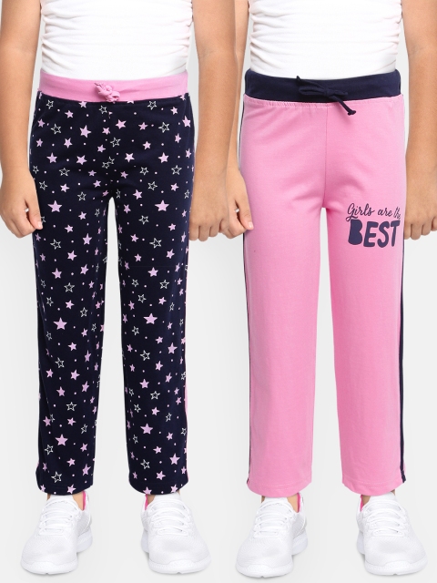 

Eteenz Girls Pack Of 2 Printed Straight-Fit Track Pants, Pink