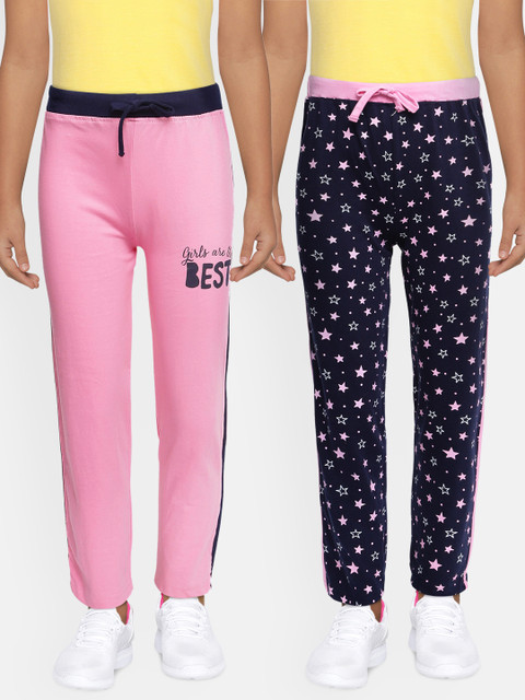 

Eteenz Girls Pack Of 2 Printed Straight-Fit Track Pants, Pink