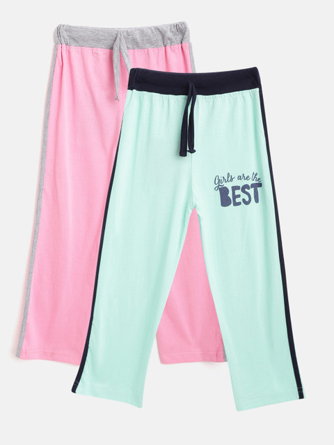 

Eteenz Girls Pack of 2 Premium Cotton Printed Detail Track Pants, Pink
