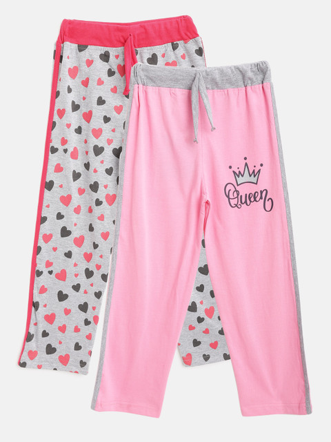 

Eteenz Girls Pack of 2 Premium Cotton Track Pants, Grey melange
