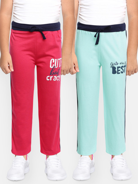 

Eteenz Girls Pack of 2 Solid Cotton Straight-Fit Track Pants, Red