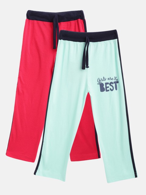 

Eteenz Girls Pack of 2 Premium Cotton Printed Detail Track Pants, Fuchsia