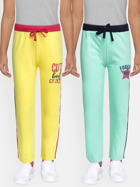 

Eteenz Girls Pack of 2 Solid Cotton Straight-Fit Track Pants, Yellow