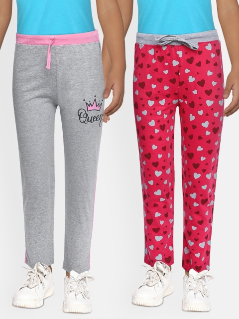 

Eteenz Girls Pack of 2 Fuchsia Pink & Grey Pure Cotton Track Pants