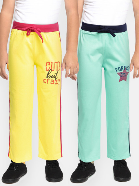 

Eteenz Girls Pack of 2 Solid Cotton Straight-Fit Track Pants, Yellow