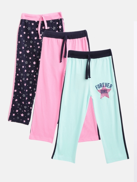 

Eteenz Girls Pack of 3 Pure Cotton Track Pants, Multi