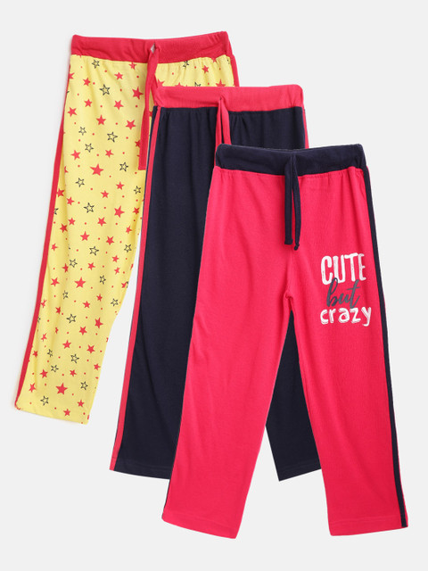 

Eteenz Girls Pack of 3 Pure Cotton Track Pants, Pink