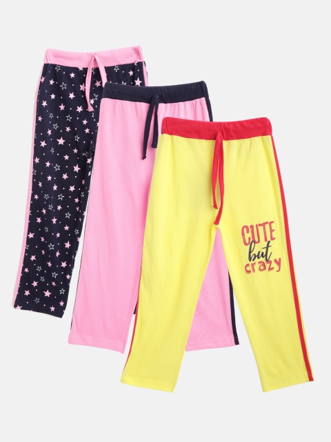 

Eteenz Girls Pack of 3 Pure Cotton Track Pants, Multi
