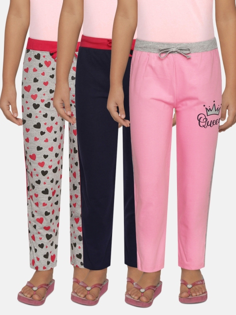 

Eteenz Girls Pack of 3 Pure Cotton Track Pants, Multi