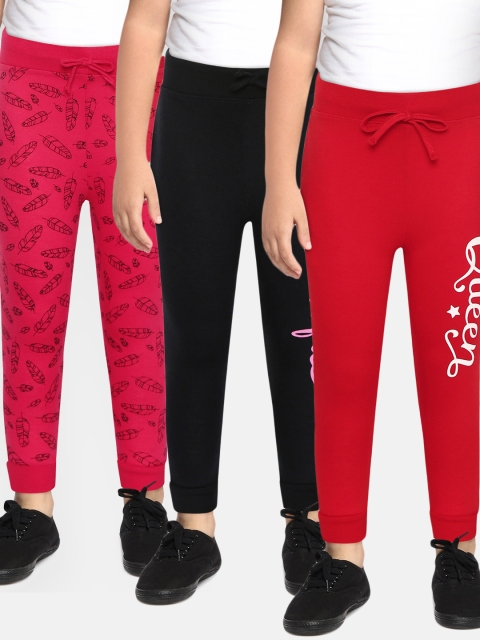 

Eteenz Girls Pack of 3 Knitted Cotton Joggers, Red