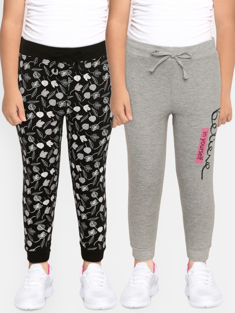 

Eteenz Girls Pack of 2 Cotton Printed Joggers, Black