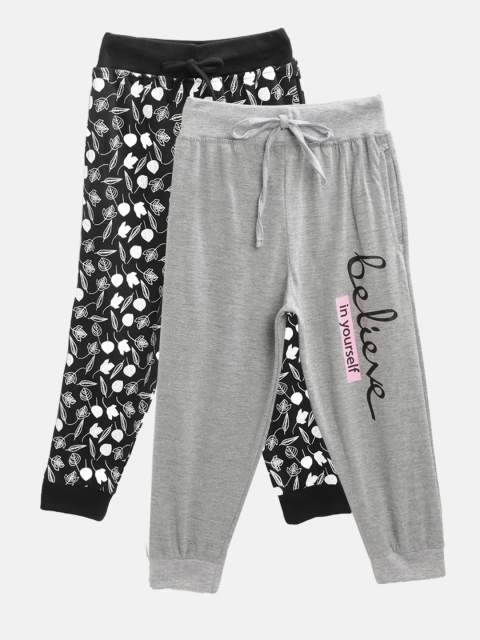 

Eteenz Girls Pack of 2 Printed Pure Cotton Joggers, Black