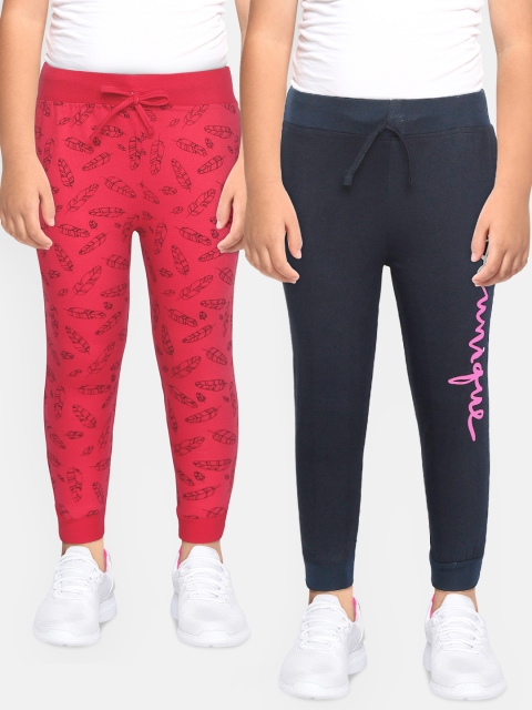 

Eteenz Girls Pack of 2 Pure Cotton Joggers, Navy blue