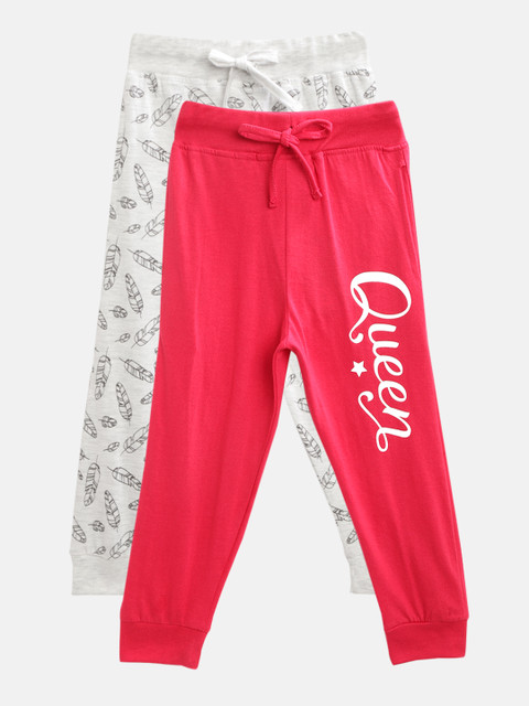 

Eteenz Girls Pack of 2 Printed Pure Cotton Joggers, Pink