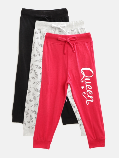 

Eteenz Girls Pack of 3 Premium Cotton Printed Joggers, Fuchsia