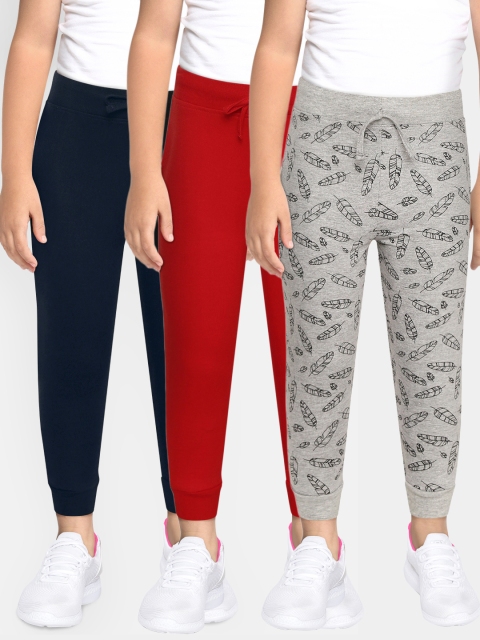 

Eteenz Girls Pack of 3 Pure Cotton Joggers, Red