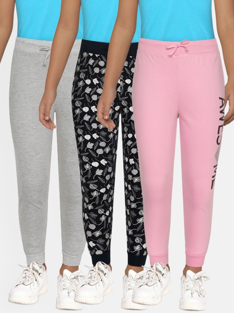

Eteenz Girls Pack of 3 Cotton Joggers, Pink
